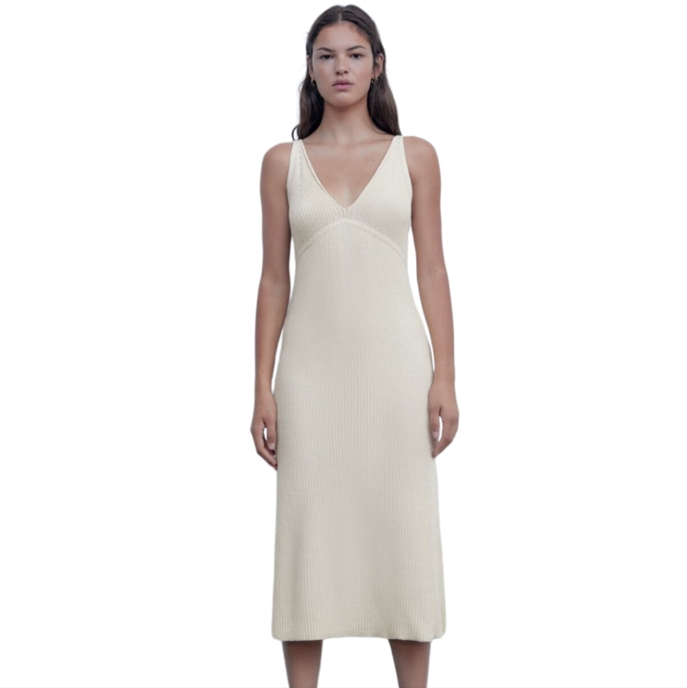 Zara | Cream Knit Sleeveless Dress